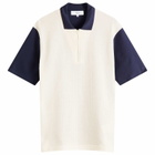 Palmes Men's Textured Zip Polo in Dark Blue
