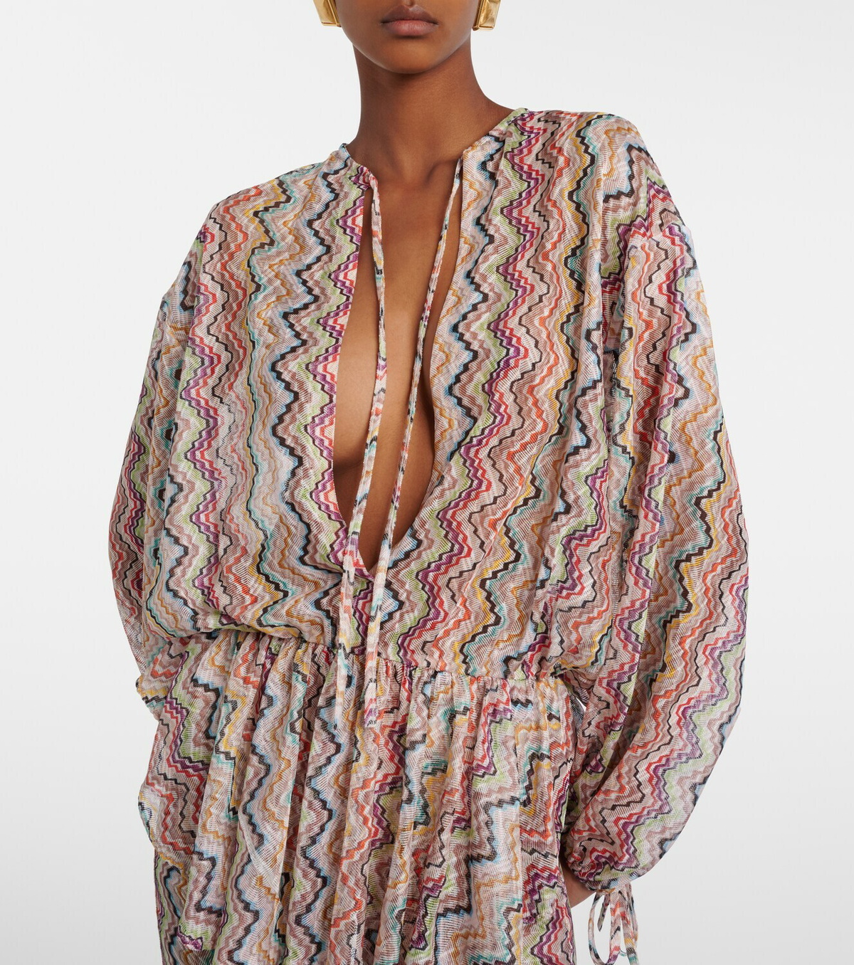 Missoni Zig Zag cutout gathered blouse