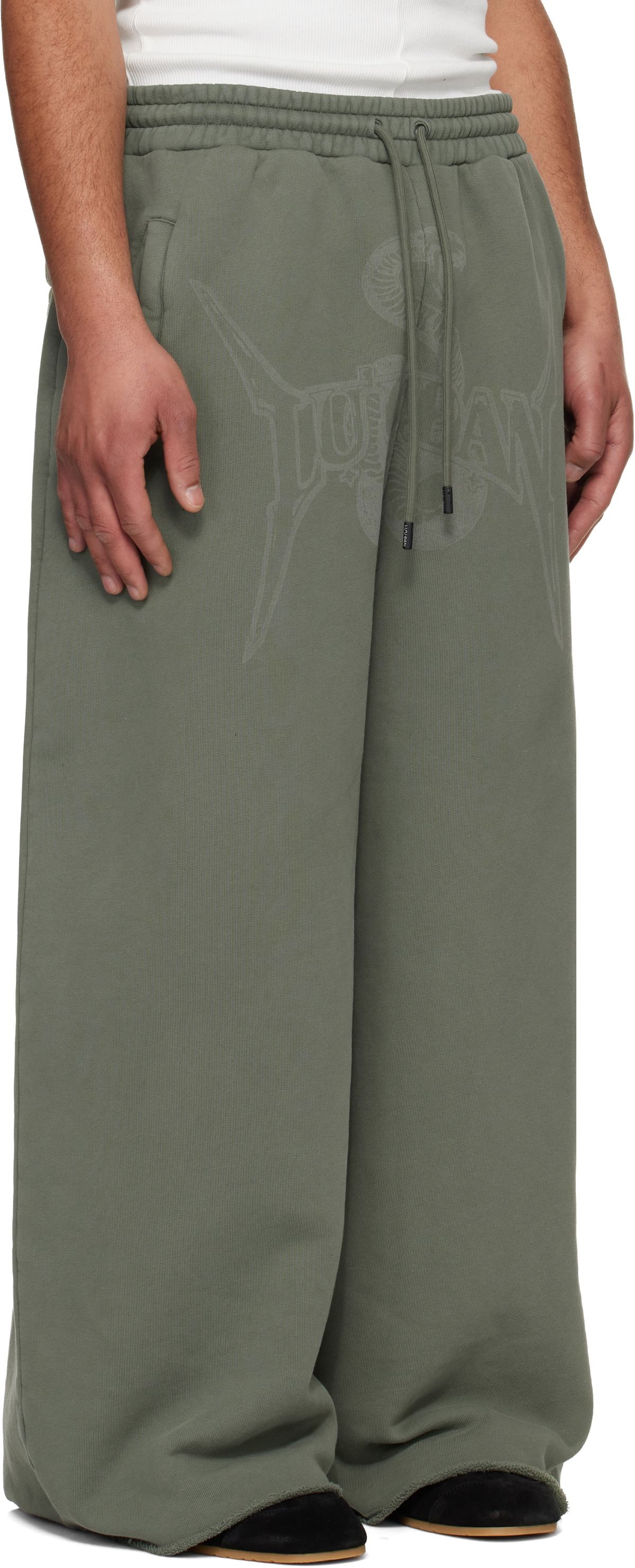LU'U DAN Green Raw-Cut Bontan Sweatpants