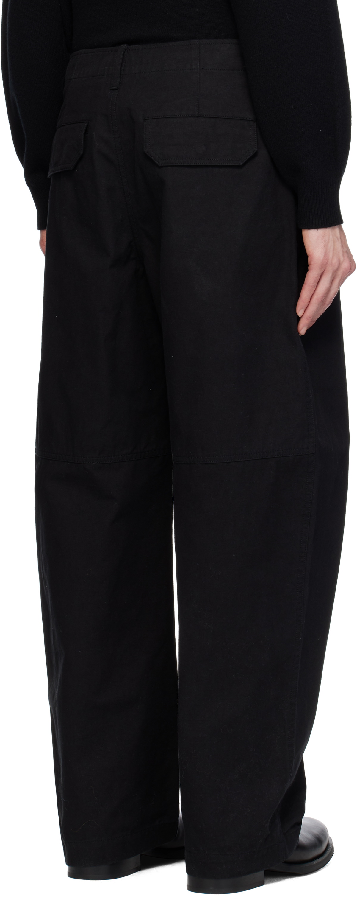 AFTER PRAY Black Curved Two Tuck Cotton Trousers