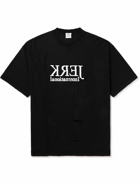 VETEMENTS - Logo-Embroidered Distressed Cotton-Jersey T-Shirt - Black