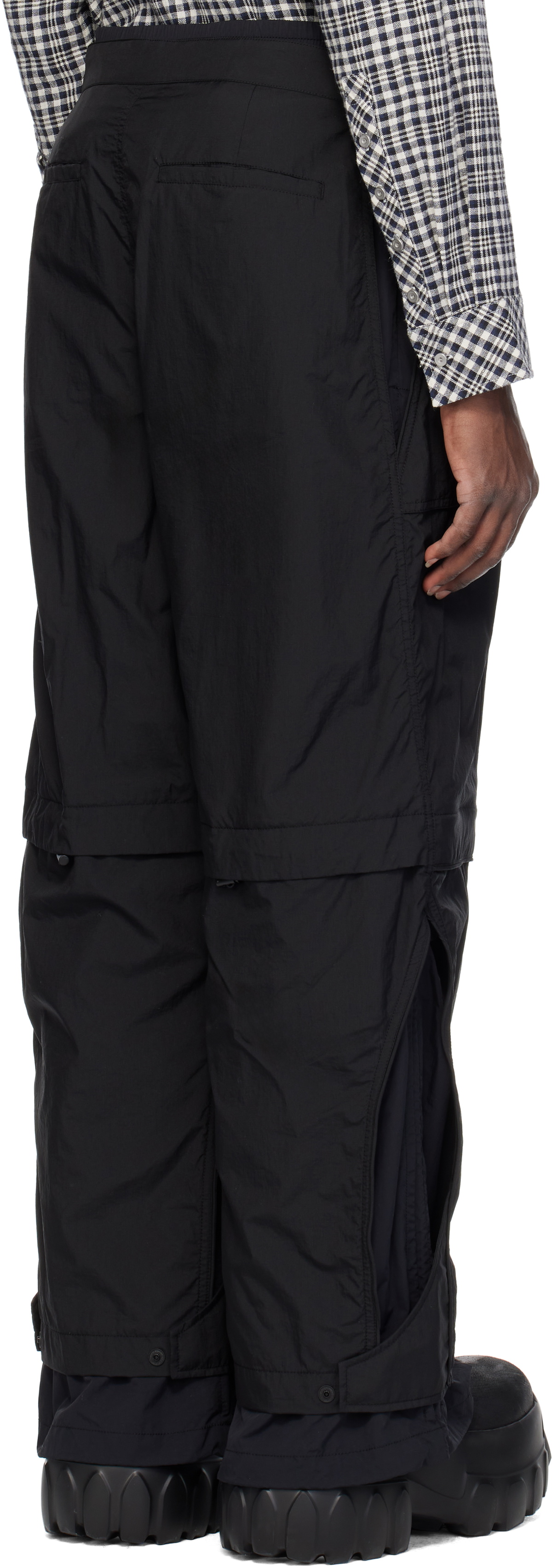 Juun.J Black Nylon Layered Trousers