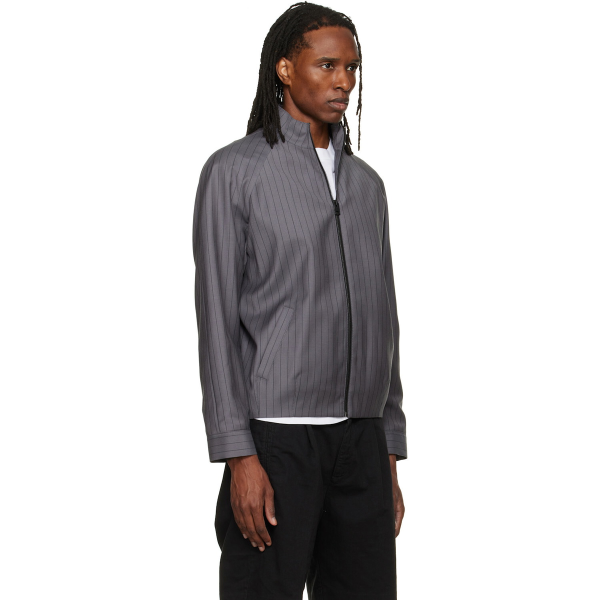 Hugo Gray Slim-Fit Chalk-Stripe Virgin Wool Jacket