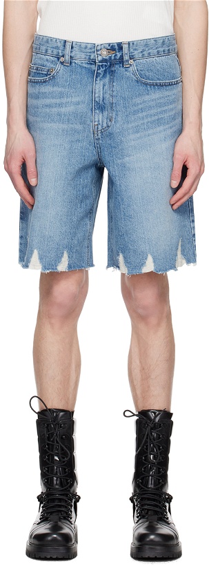 Photo: System Blue Distressed Shorts