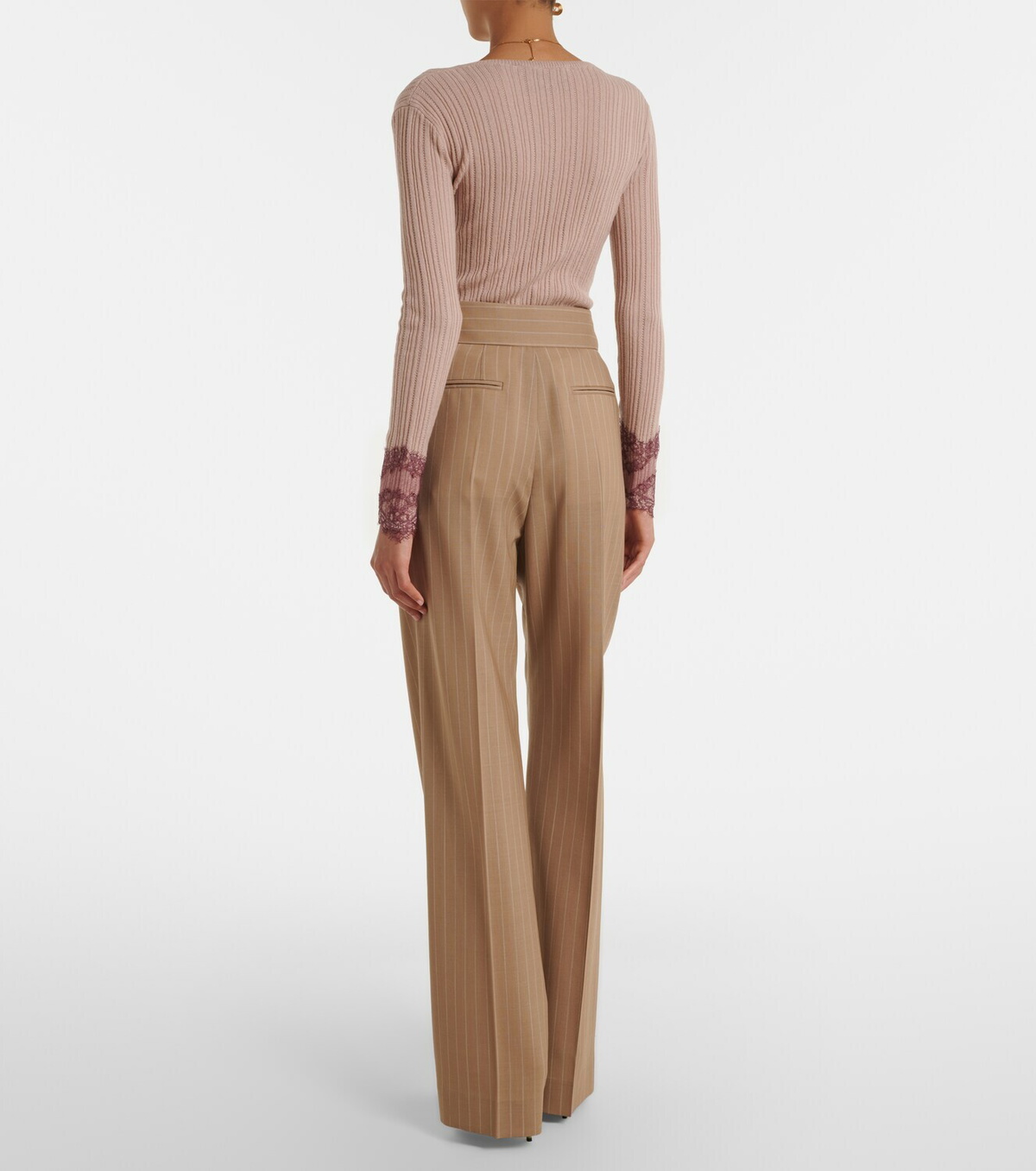 Valentino Pinstripe pleated wool wide-leg pants