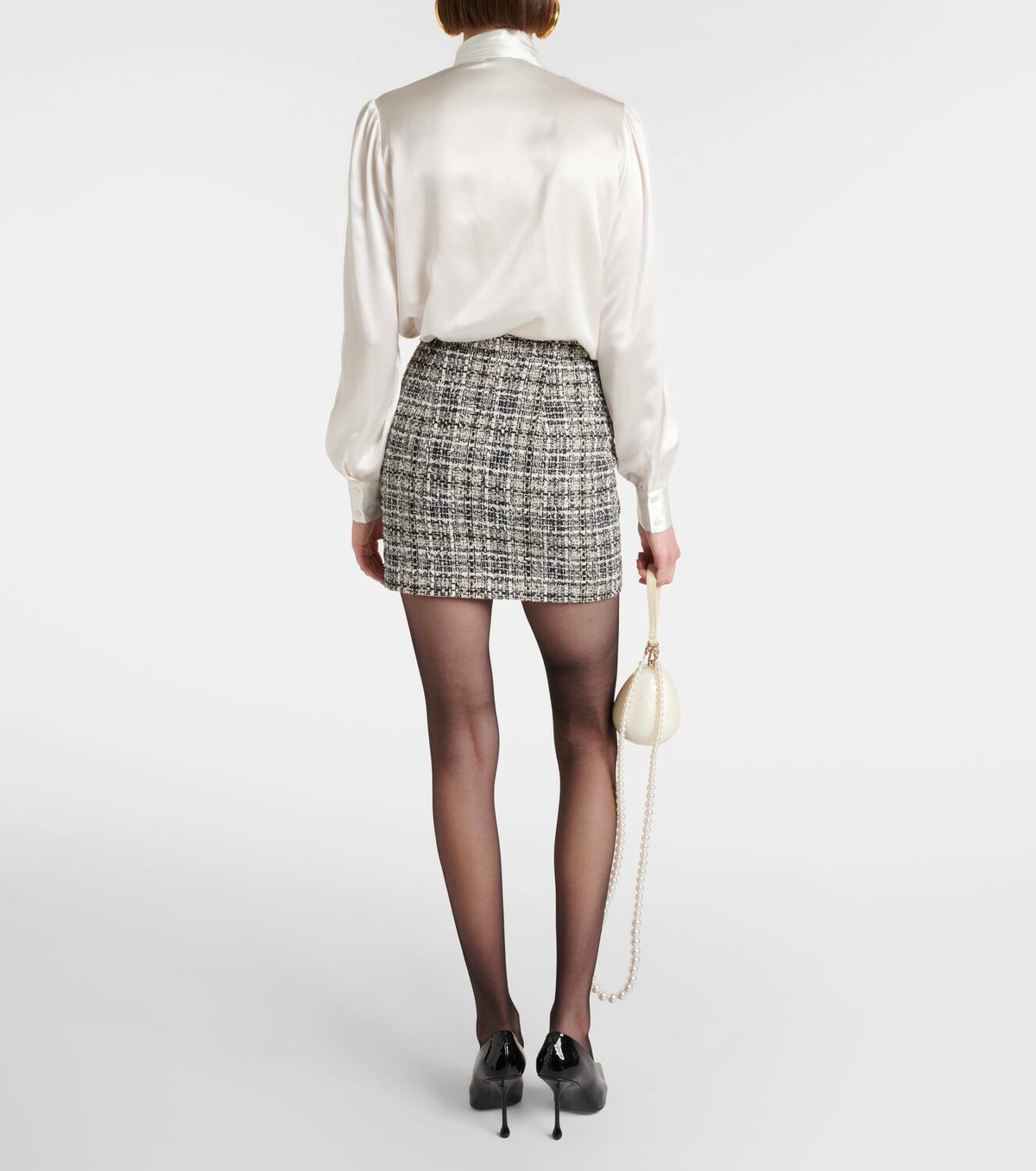 Alessandra Rich Checked lamé tweed miniskirt