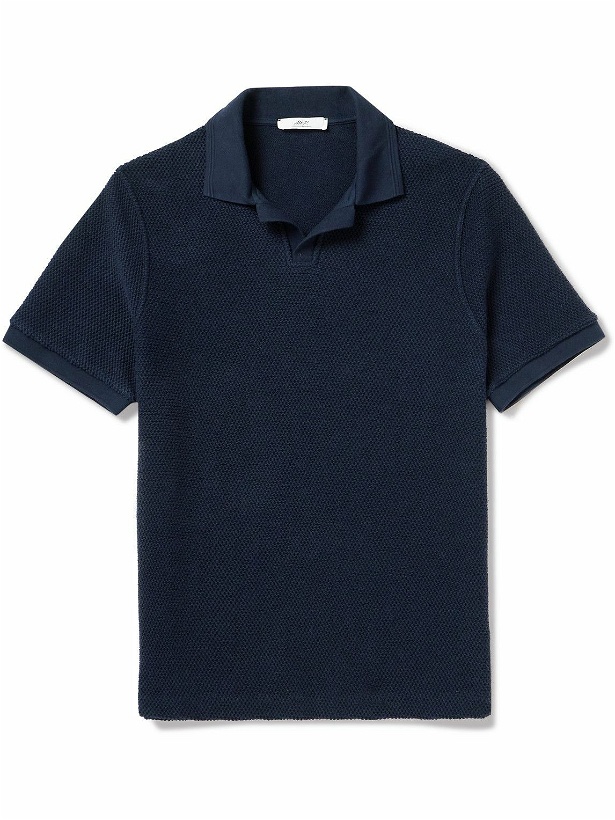Photo: Mr P. - Golf Textured-Knit Organic Cotton Polo Shirt - Blue