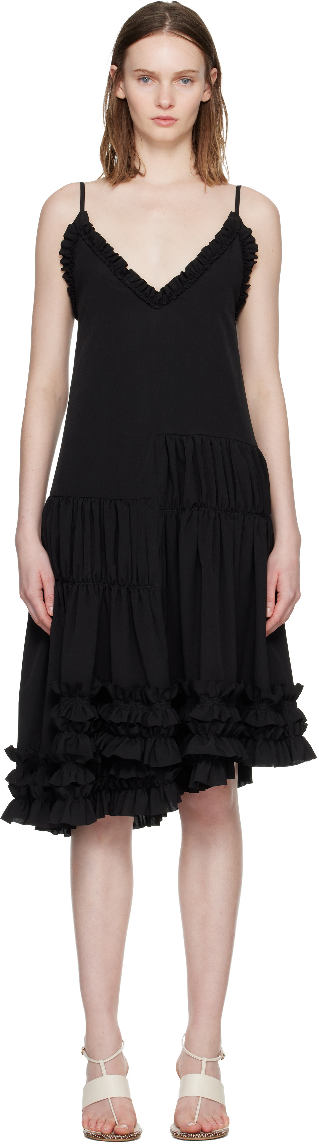 Dries Van Noten Black Asymmetrical Ruffle Minidress