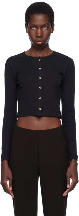 Photo: LESET Black Pointelle Crop Cardigan