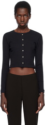 LESET Black Pointelle Crop Cardigan