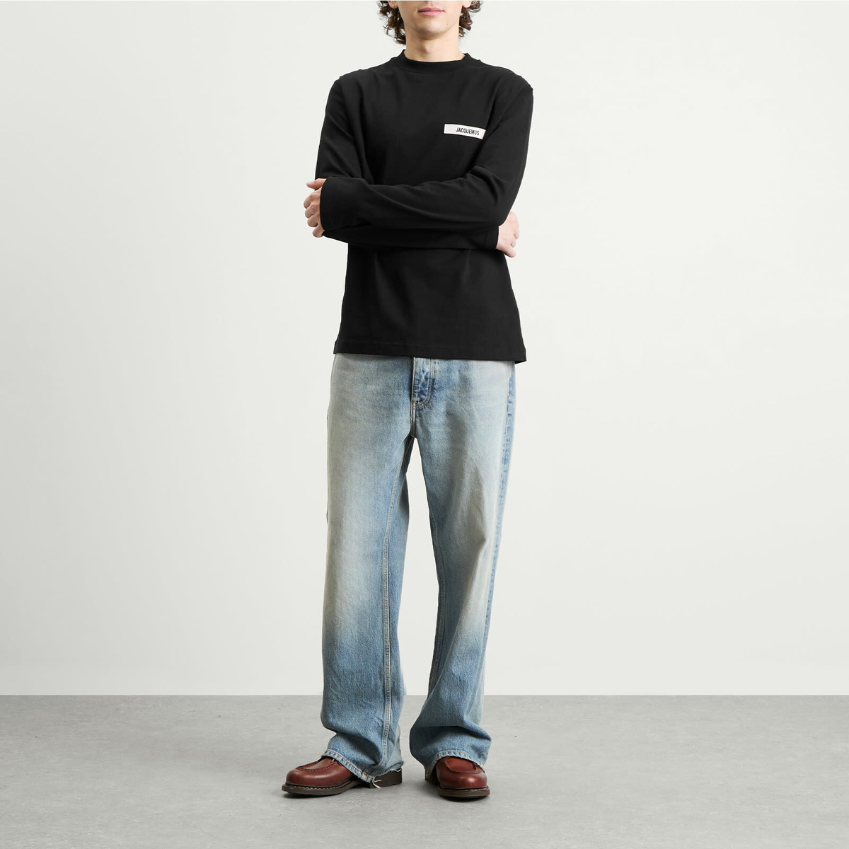 JACQUEMUS カットソー Jacquemus Men's Grosgrain Logo Long Sleeve T-Shirt in Black
