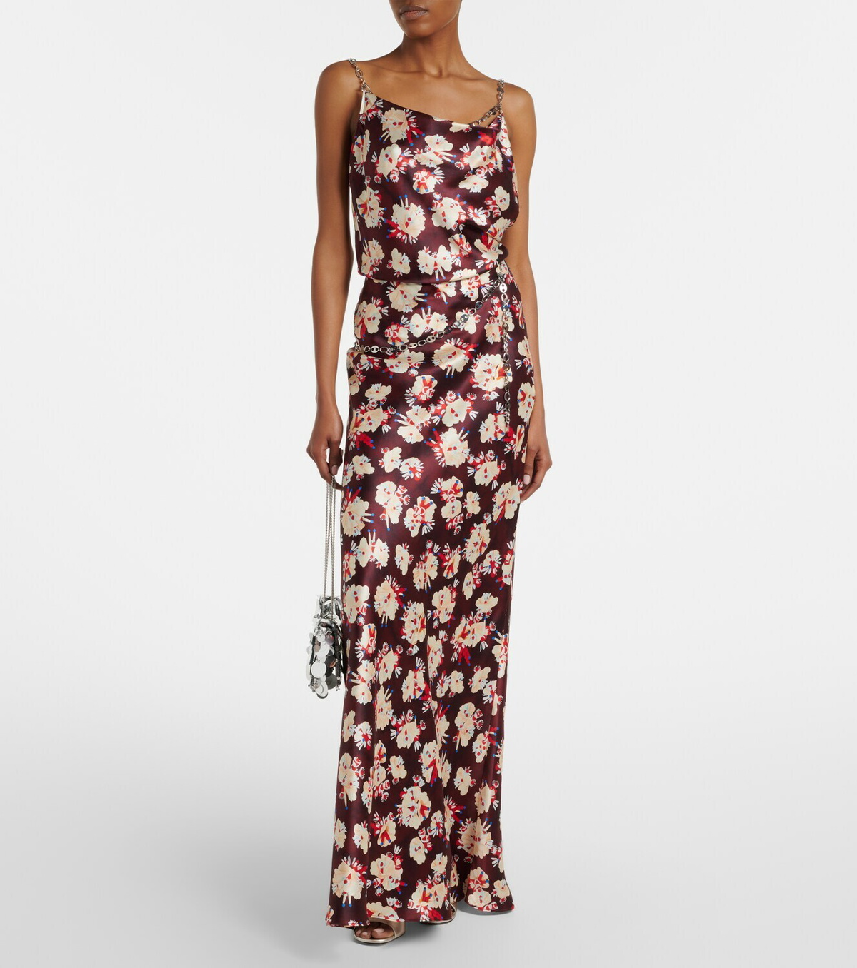 Rabanne Chain-detail floral silk maxi skirt