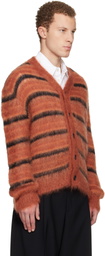 Marni Red & Black Fuzzy Wuzzy Stripe V-Neck Cardigan