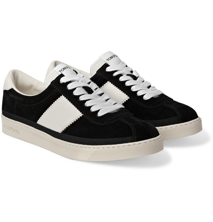 Photo: TOM FORD - Bannister Leather-Trimmed Suede Sneakers - Black