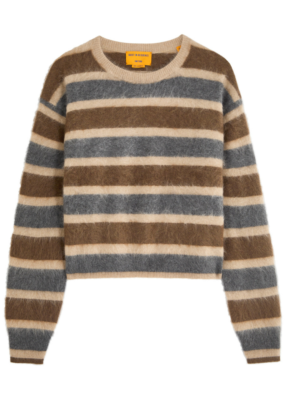 Guest In Residence Grizzly Striped Brushed Cashmere Jumper Brown