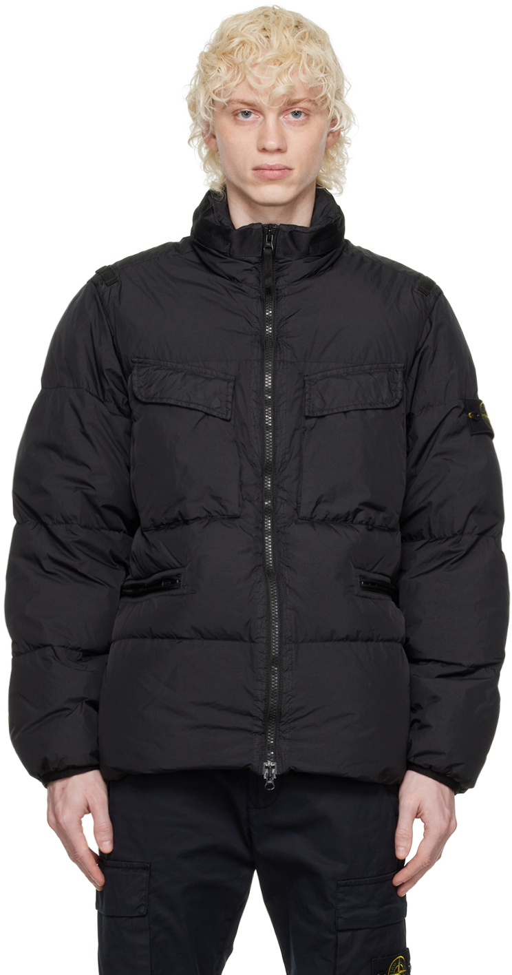 Stone Island Black Garment-Dyed Down Jacket Stone Island