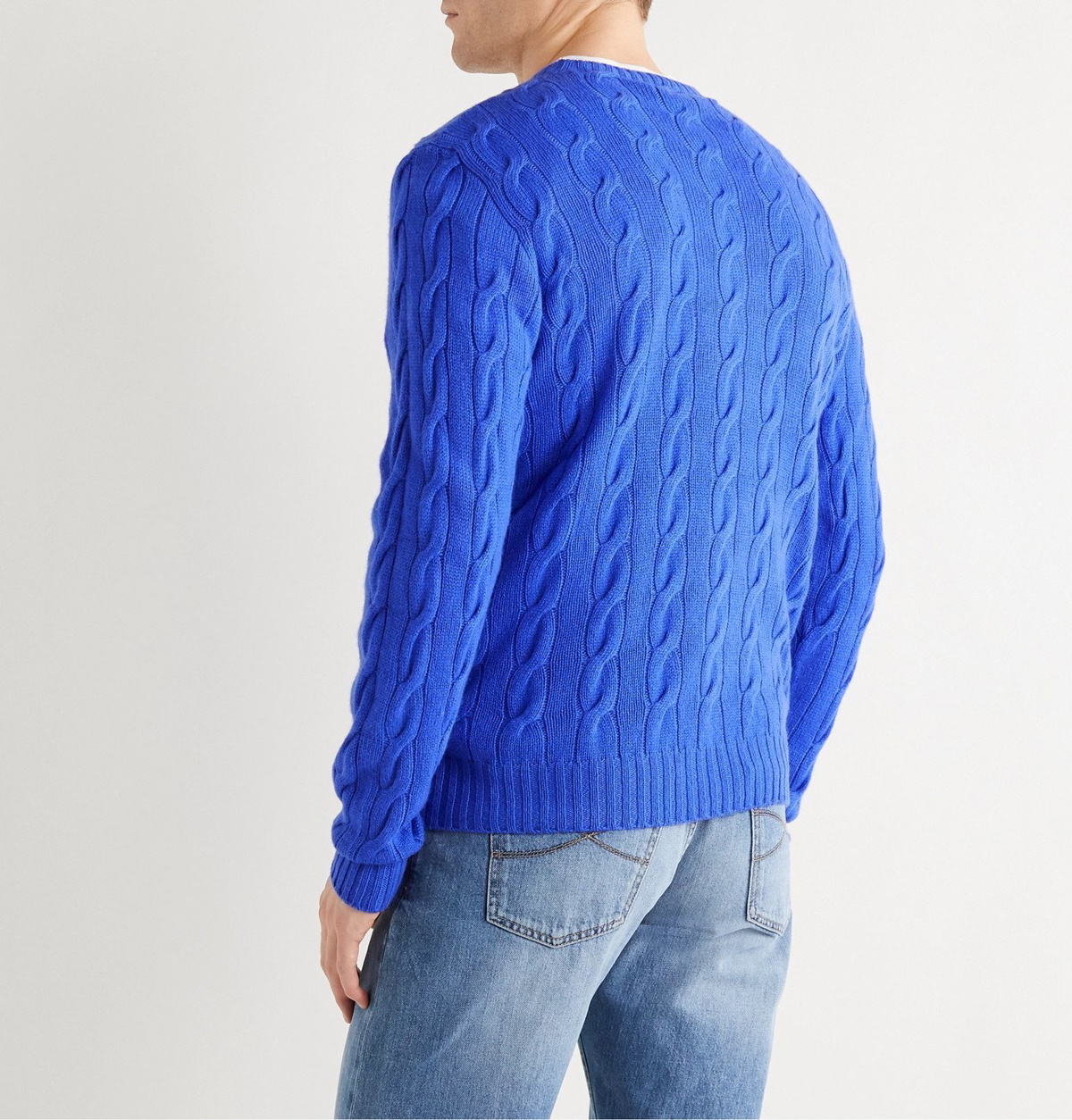 Ralph Lauren Purple Label Cashmere Cable-Knit Crewneck Sweater, Blue, Men's, Medium
