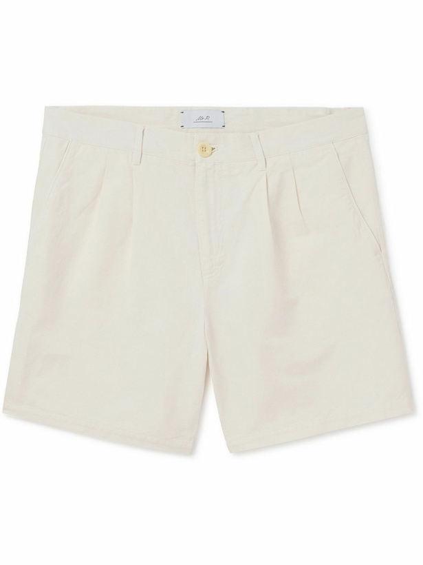 Photo: Mr P. - Straight-Leg Pleated Cotton and Linen-Blend Twill Shorts - White