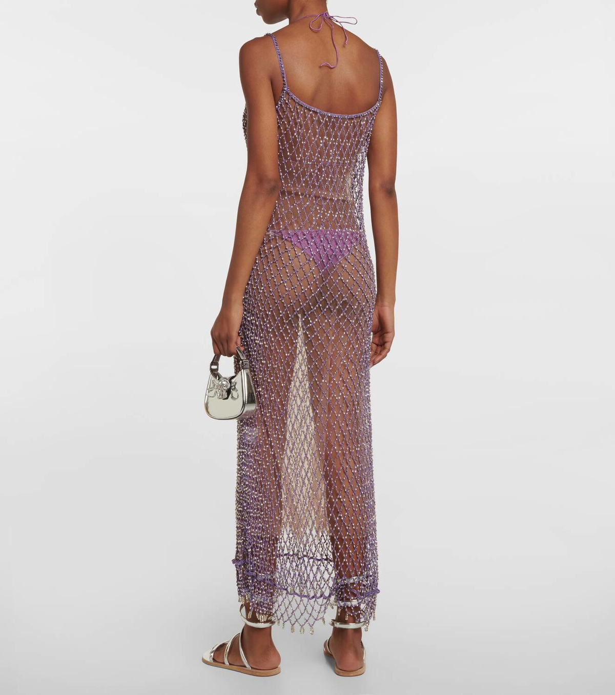knee length dresses for ladies Rhinestone Fishnet Midi Dress – shoprodeodrive main image 1