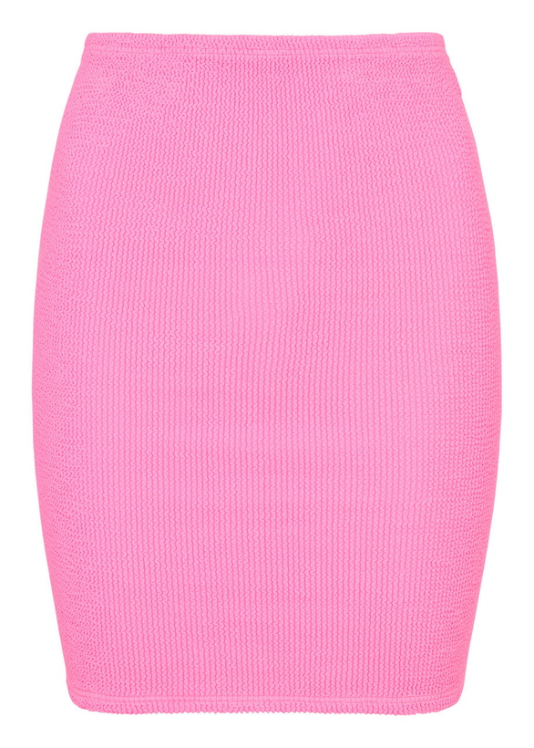 Photo: Hunza G - Seersucker Mini Skirt, Bright Pink, One Size, Ruched Detail At Back, Pull On, Machine Wash, Hunza G Skirt