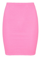 Hunza G - Seersucker Mini Skirt, Bright Pink, One Size, Ruched Detail At Back, Pull On, Machine Wash, Hunza G Skirt