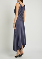 Victoria Beckham Posy Asymmetric Satin Maxi Dress Dark Grey