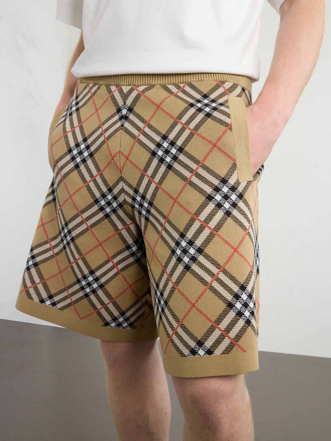 Burberry - Straight-Leg Knitted Checked Cotton-Blend Shorts - Neutrals