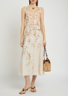 Zimmermann Luna Floral-print Linen Midi Dress Cream