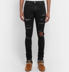 AMIRI - Crystal Thrasher Skinny-Fit Embellished Distressed Stretch-Denim Jeans - Men - Black