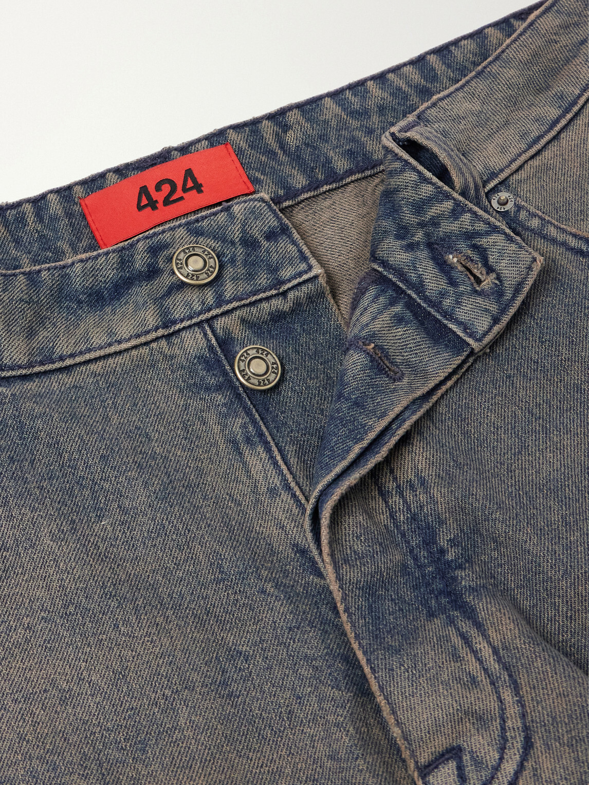 424 - Big Daddy Wide-Leg Distressed Denim Shorts - Blue