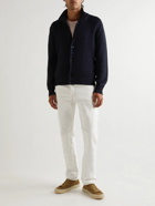 TOM FORD - Ribbed Wool and Silk-Blend Cardigan - Blue