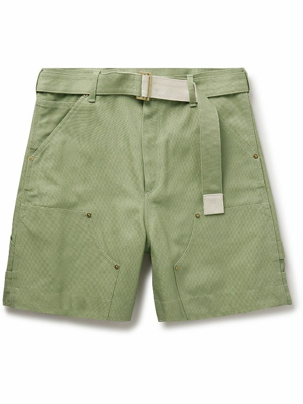 Photo: Sacai - Carhartt WIP Wide-Leg Belted Cotton-Canvas Shorts - Green