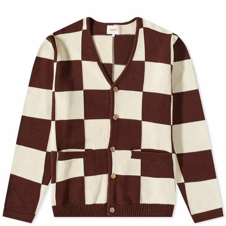 Photo: Checks Downtown Men's Checkerboard Cardigan in Brown And Cream