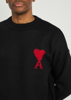 Ami Paris Logo-intarsia Wool Jumper Black
