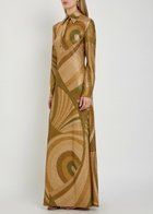 Pucci Printed Metallic-jersey Maxi Shirt Dress Brown