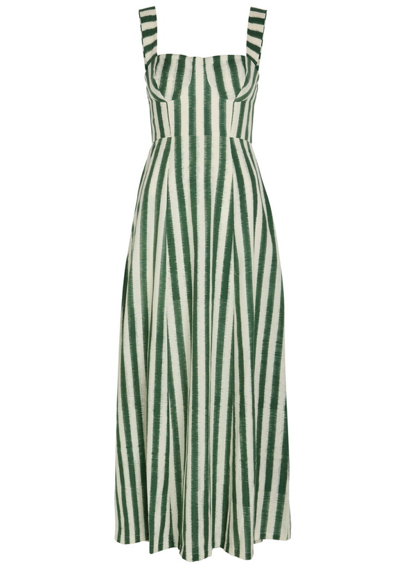 Photo: Emporio Sirenuse Azzurra Striped Cotton Midi Dress Green