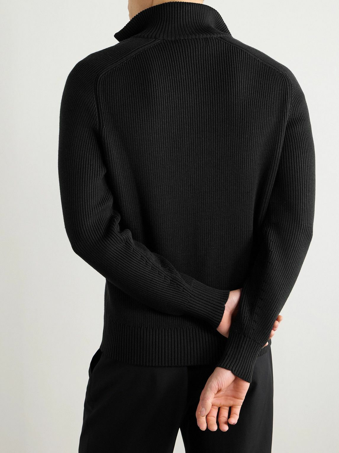 TOM FORD トムフォード ウール シルク スタンドカラー ニット 44 TOM FORD - Slim-Fit Ribbed Silk and Merino Wool-Blend Half-Zip