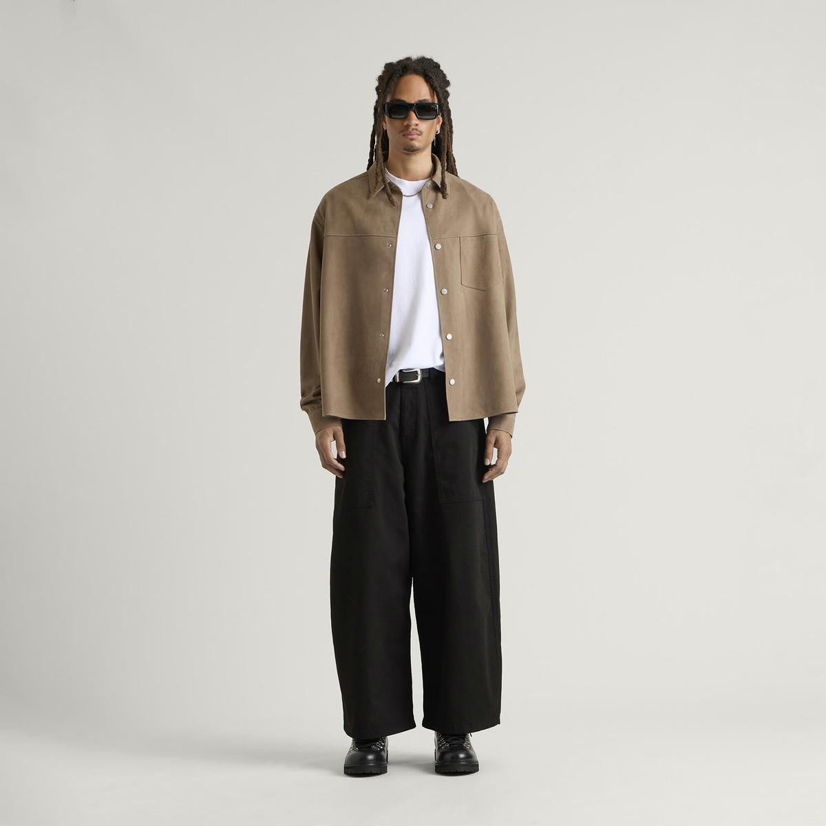END. Task Suede Leather Shirt in Khaki