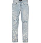 AMIRI - Thrasher Minus Skinny-Fit Paint-Splattered Distressed Stretch-Denim Jeans - Blue
