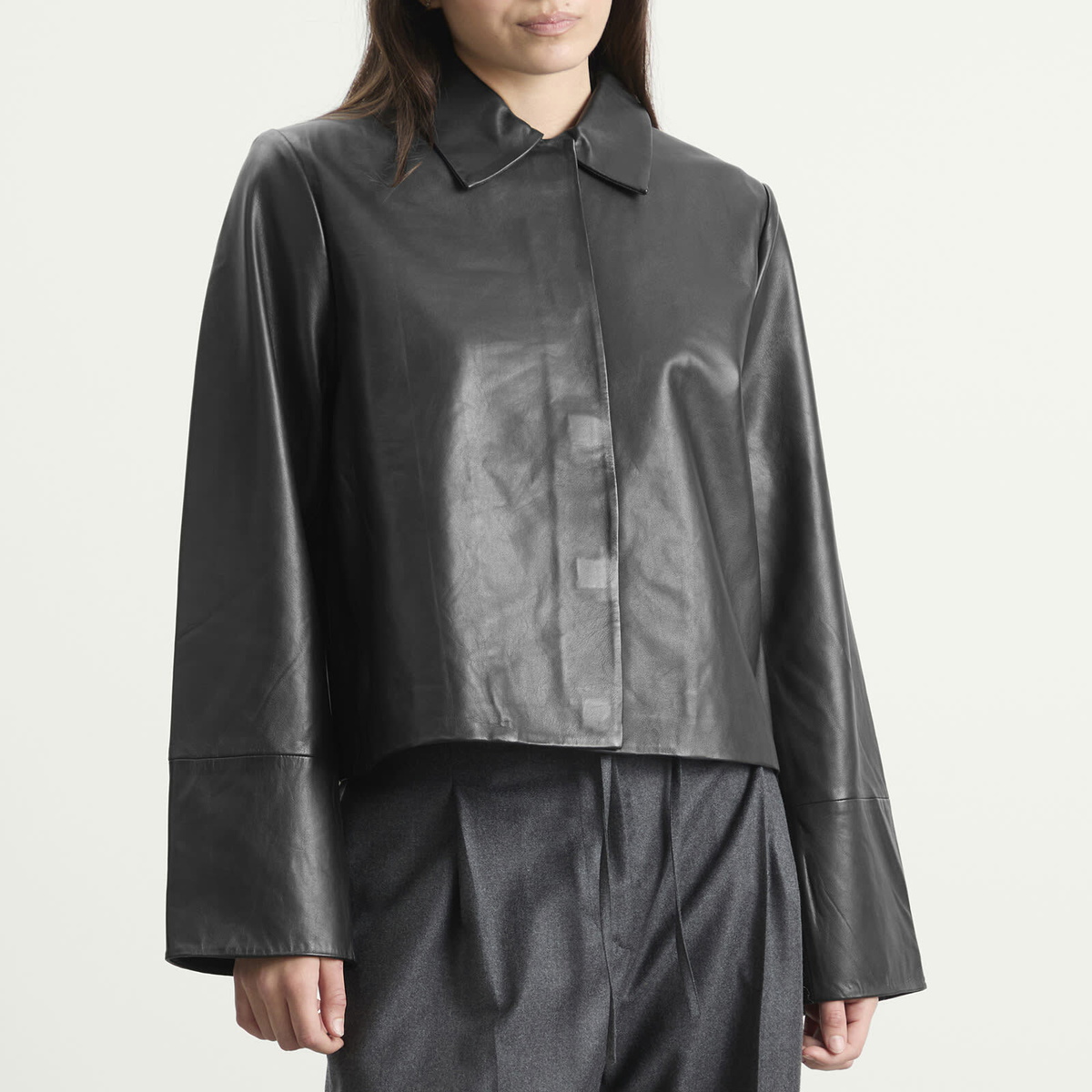 ST. Agni Women's Leather Minimal Jacket in Black