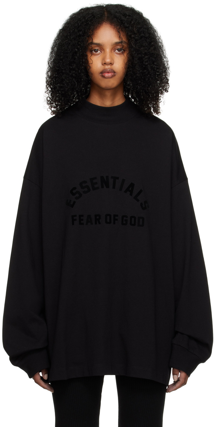 Fear of God ESSENTIALS Black Bonded Long Sleeve T-Shirt Fear Of God ...