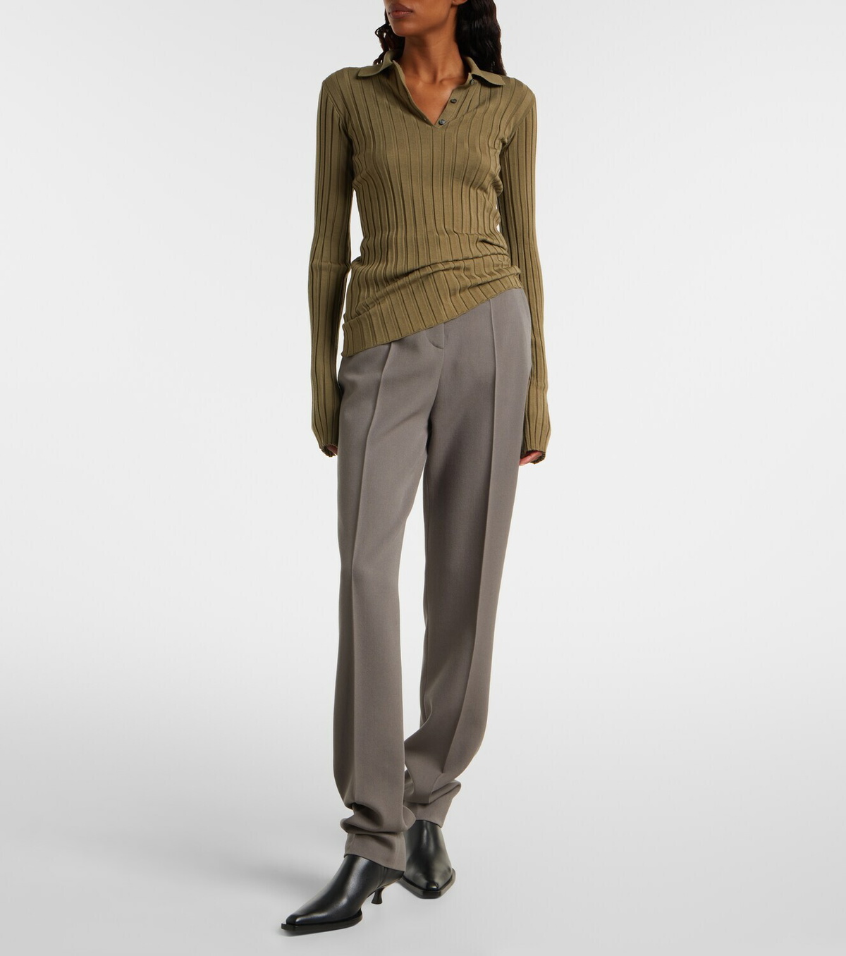 Calvin Klein Collection Ribbed-knit wool polo shirt