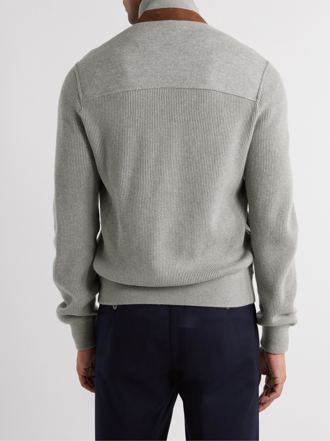 Loro Piana - Suede-Trimmed Cashmere-Blend Zip-Up Cardigan - Gray