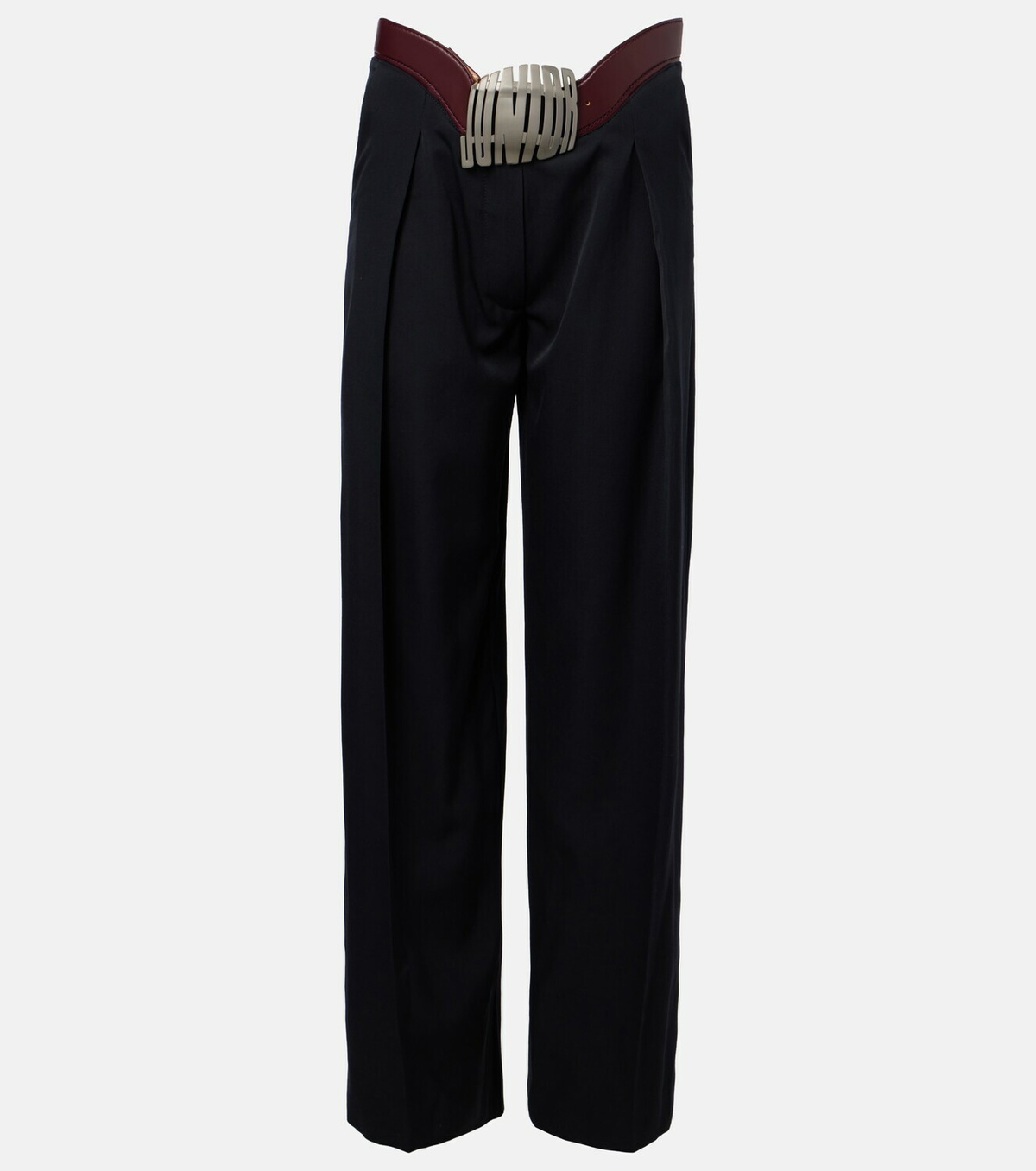 Jean Paul Gaultier Leather-trimmed wool wide-leg pants