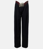 Jean Paul Gaultier Leather-trimmed wool wide-leg pants