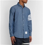 Thom Browne - Button-Down Collar Striped Cotton-Chambray Shirt - Blue