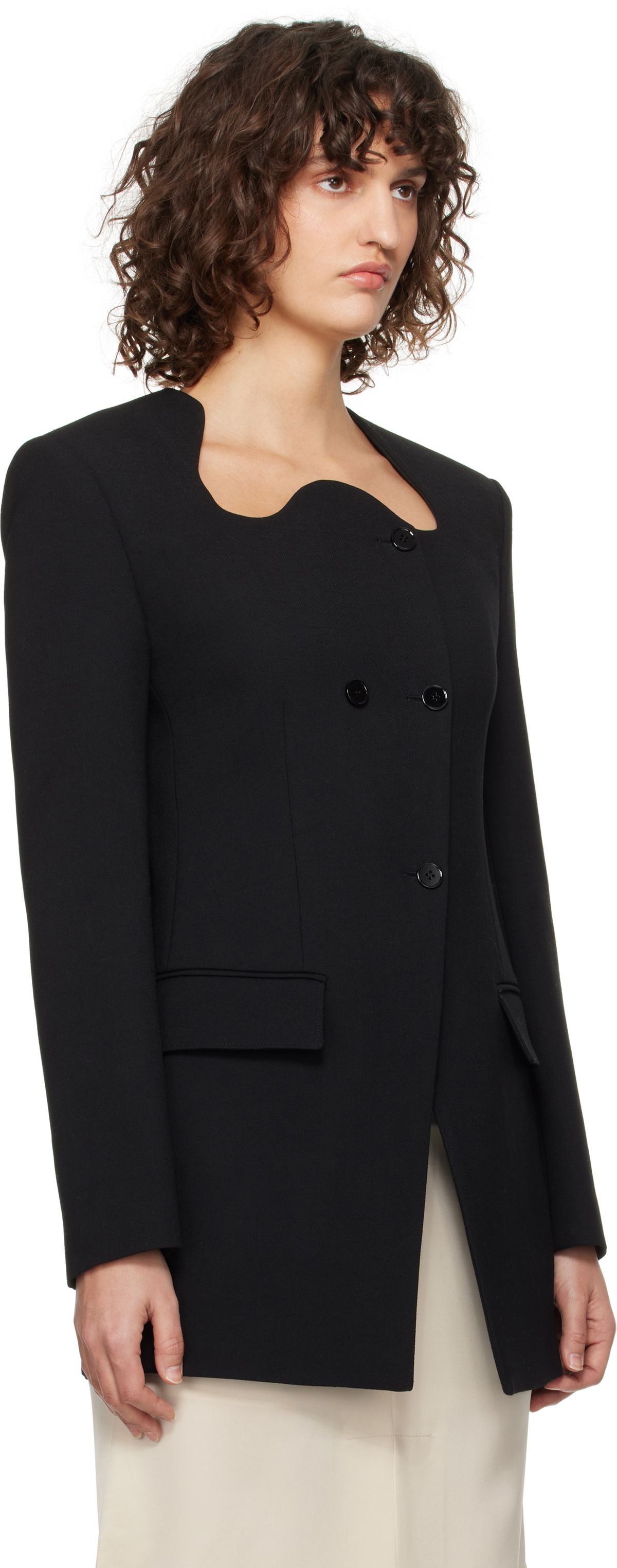 RECTO Black RC Signature Curved Neck Long Blazer