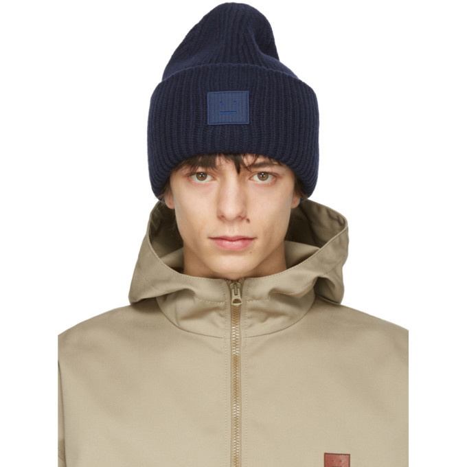 Photo: Acne Studios Navy Wool Patch Beanie