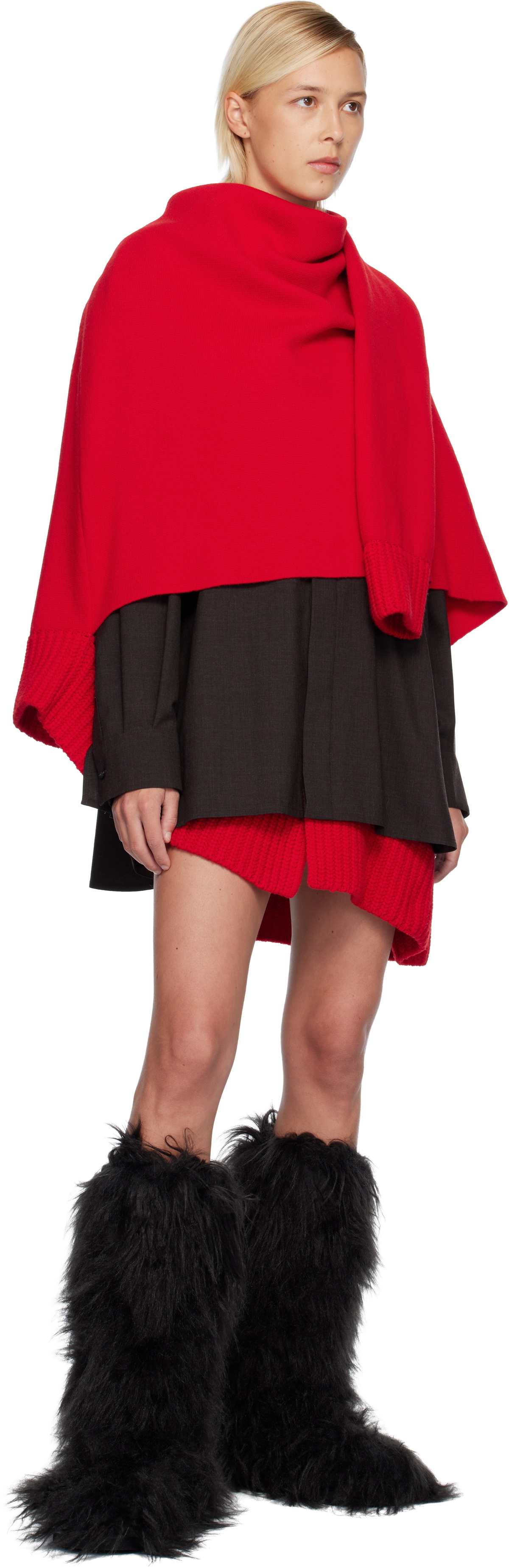 sacai Red Suiting & Wool Knit Minidress