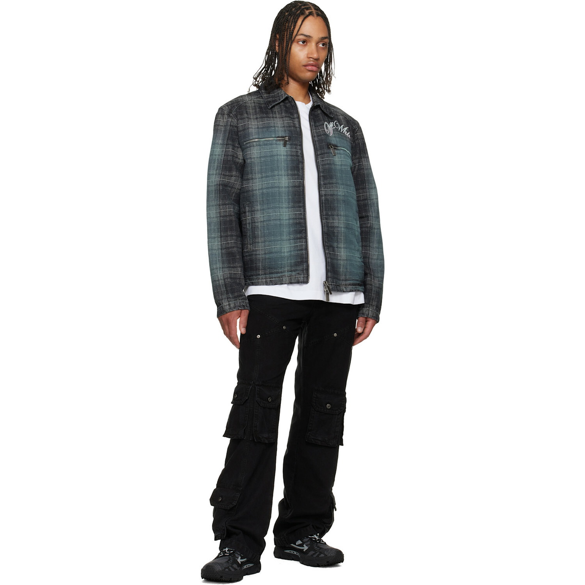 Off-White Gray Check Jacquard Skate Coach Denim Jacket